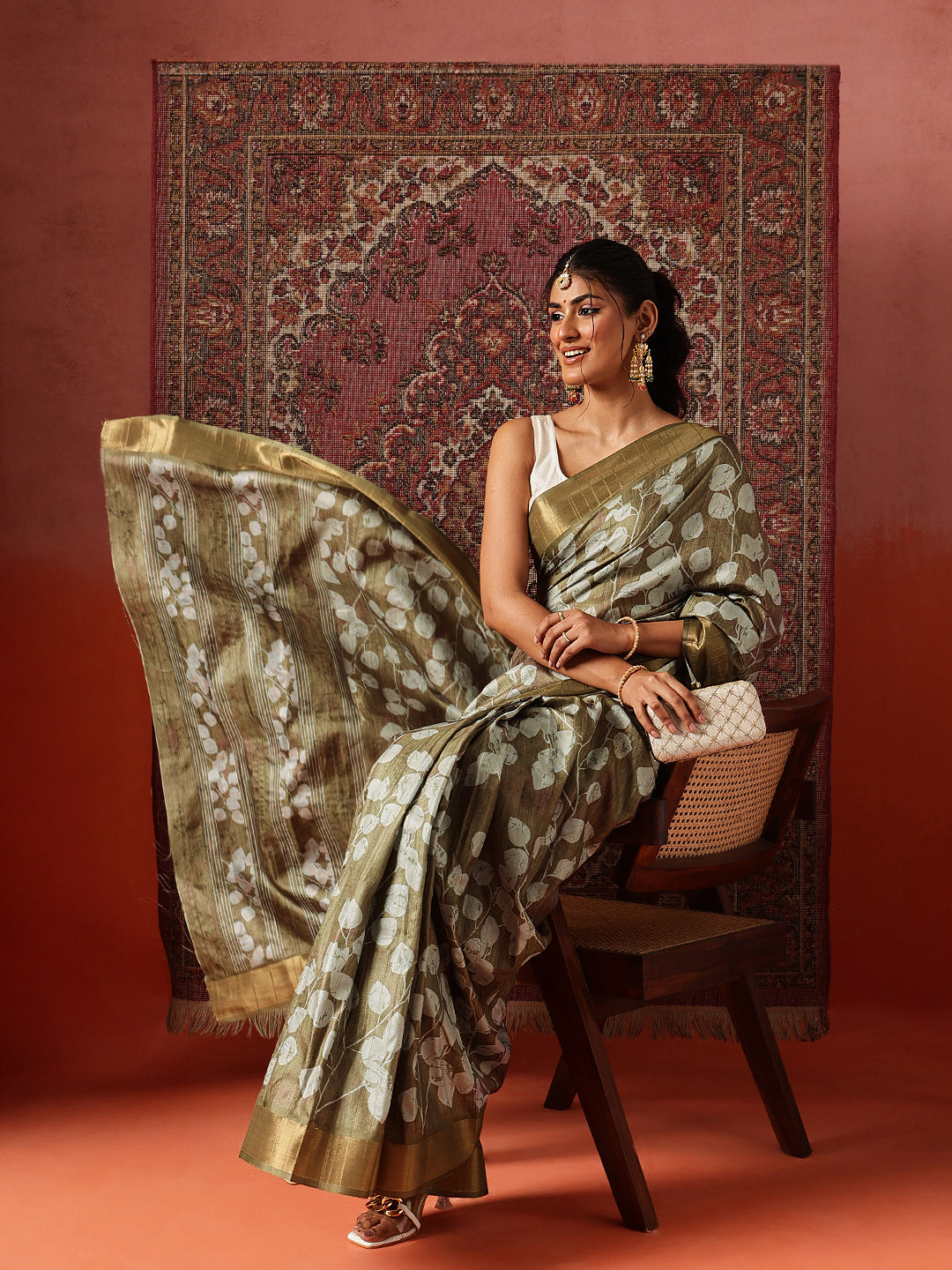 Floral Printed Kotha Silk Ready to Wear Saree With Zari Border
