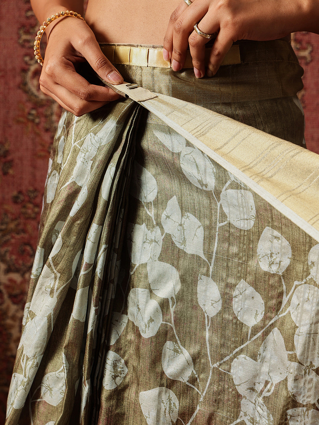 Floral Printed Kotha Silk Ready to Wear Saree With Zari Border