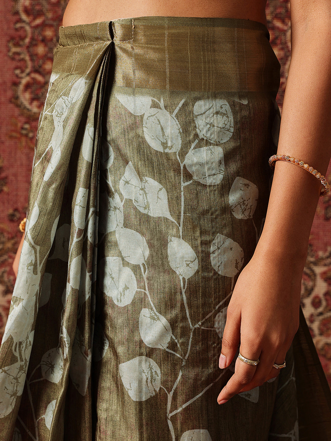 Floral Printed Kotha Silk Ready to Wear Saree With Zari Border
