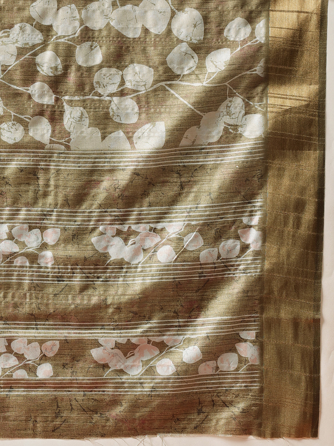 Floral Printed Kotha Silk Ready to Wear Saree With Zari Border