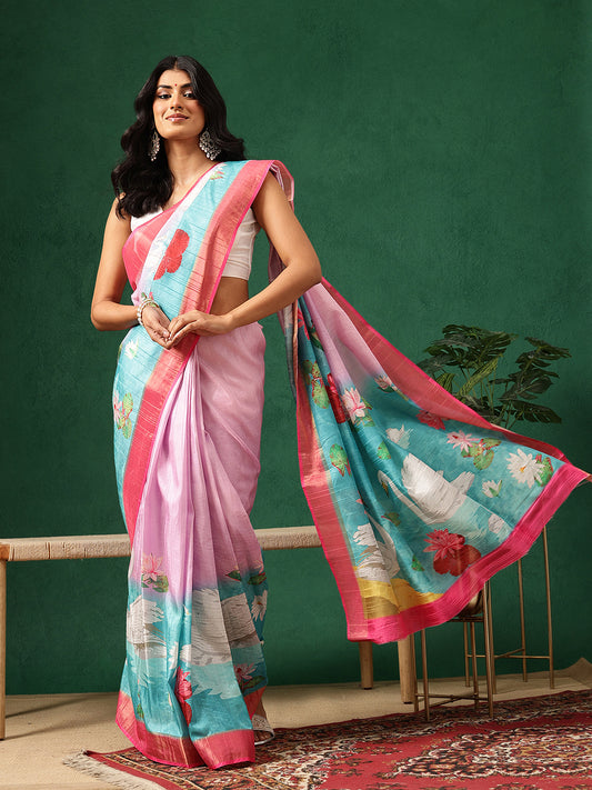 Animal Printed Kotha Silk Ready to Wear Saree With Zari Border