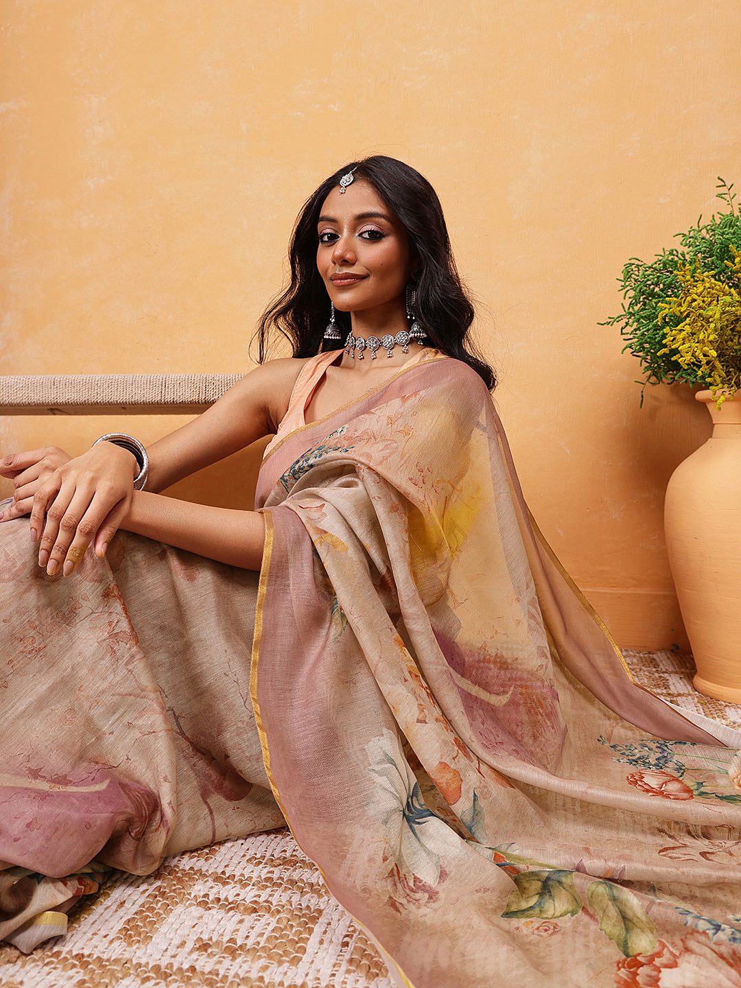 Printed Cotton Blend Ready To Wear Saree