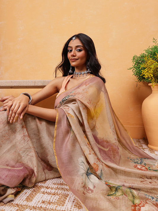 Printed Cotton Blend Ready To Wear Saree