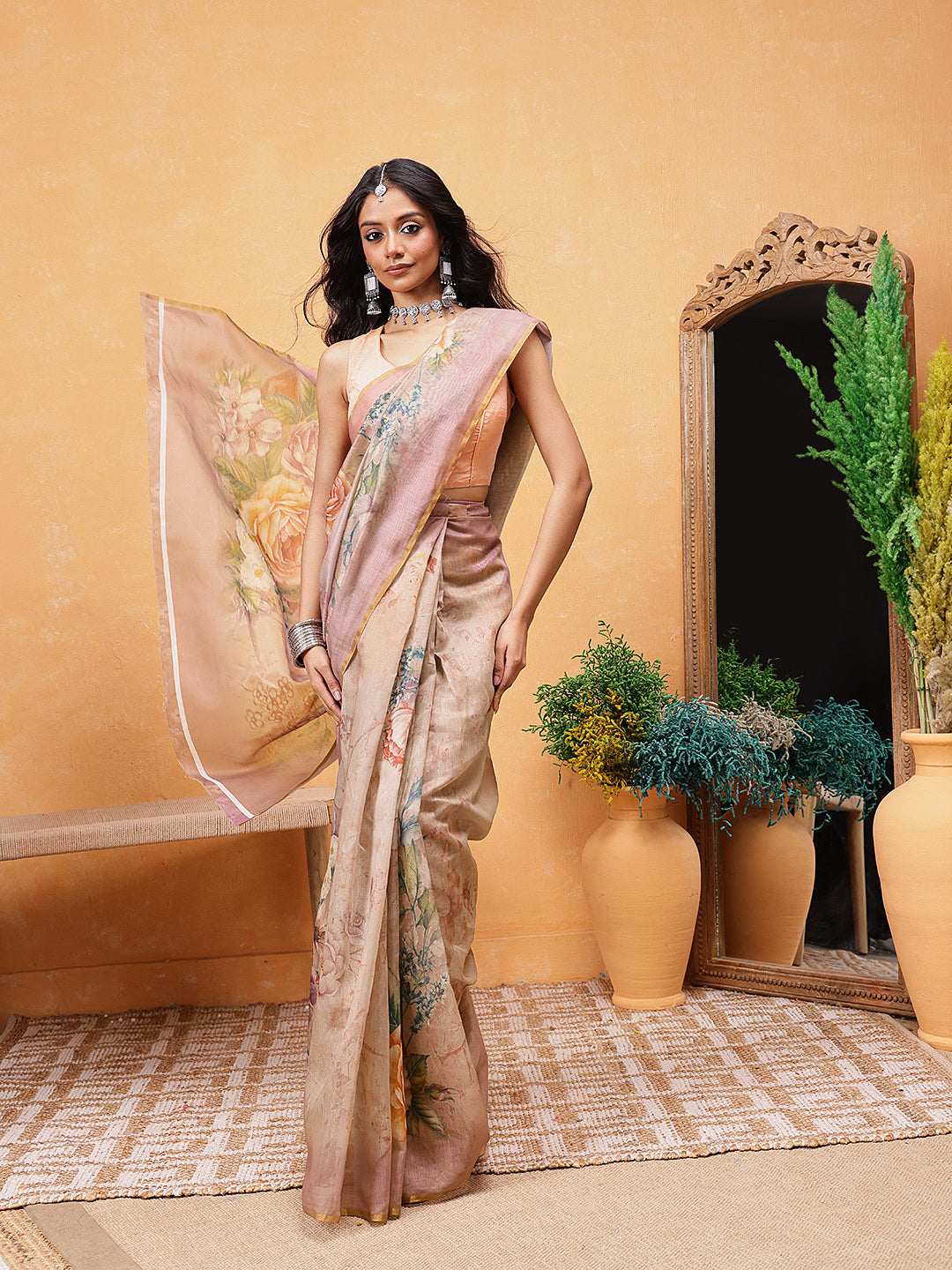 Printed Cotton Blend Ready To Wear Saree