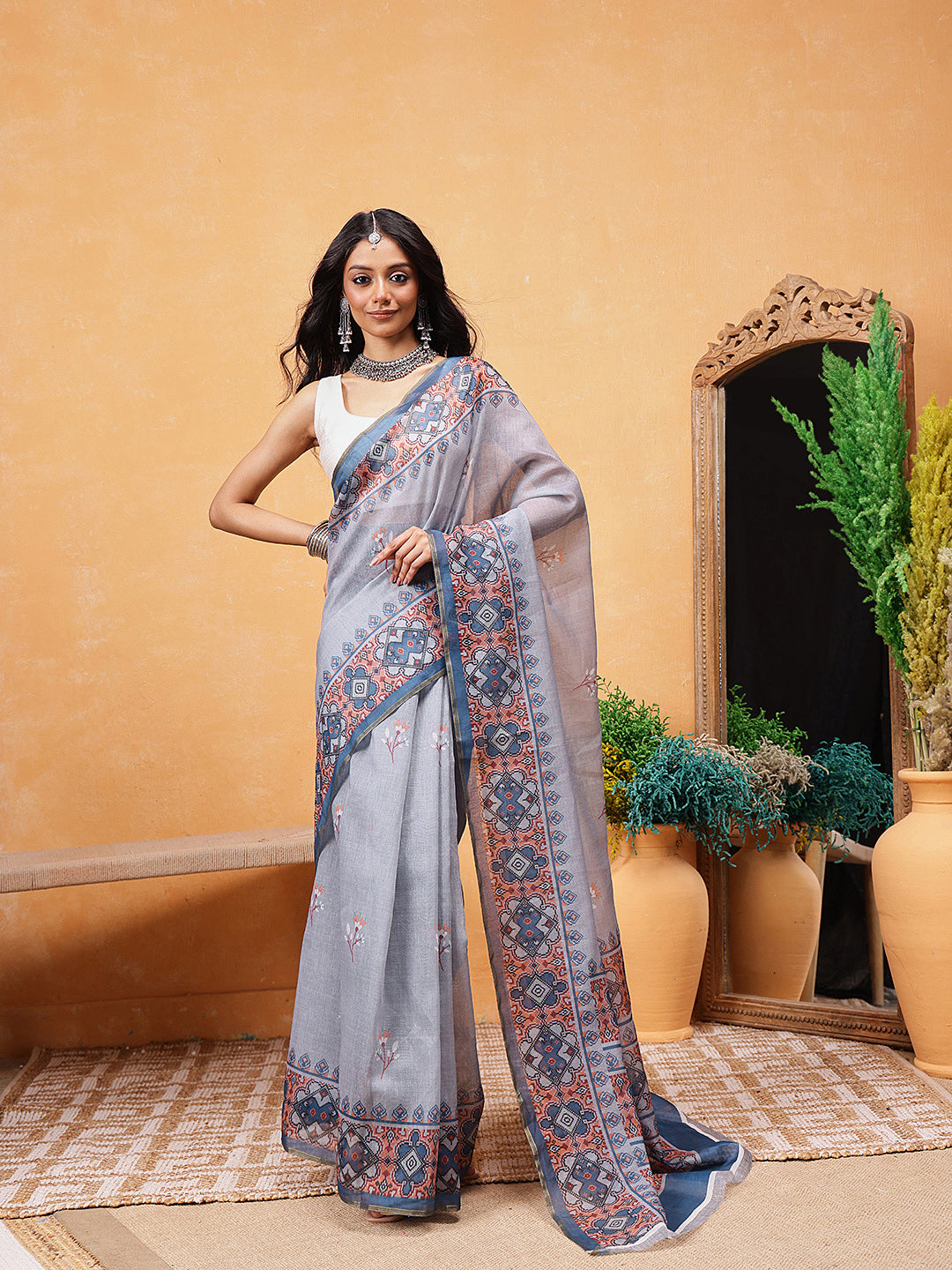 Printed Cotton Blend Ready To Wear Saree