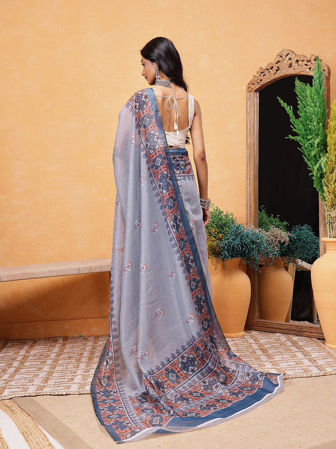 Printed Cotton Blend Ready To Wear Saree