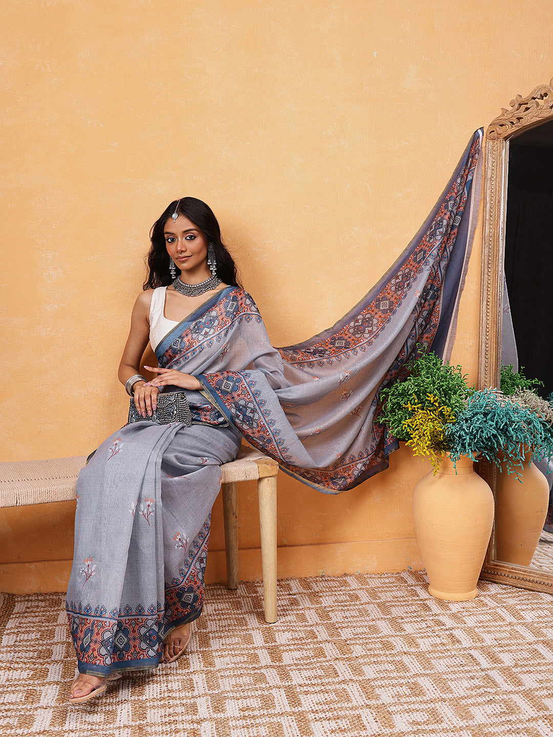 Printed Cotton Blend Ready To Wear Saree