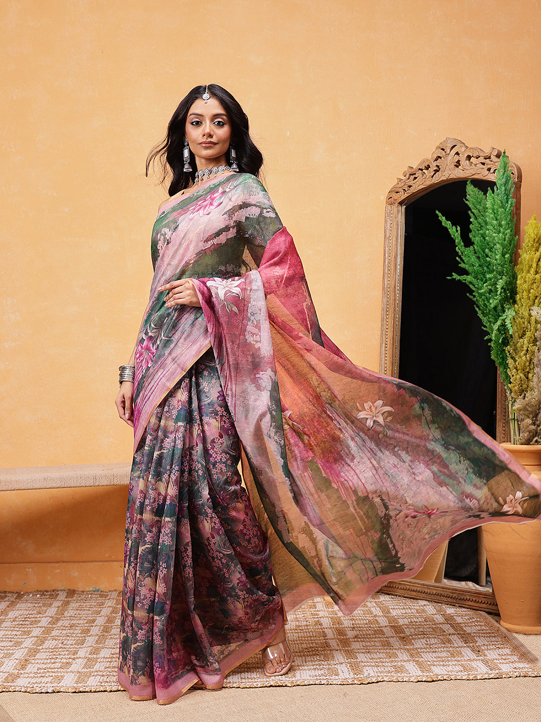Printed Cotton Blend Ready To Wear Saree