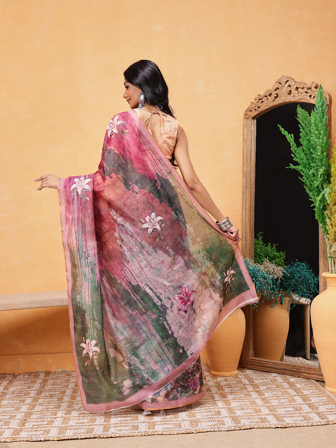 Printed Cotton Blend Ready To Wear Saree