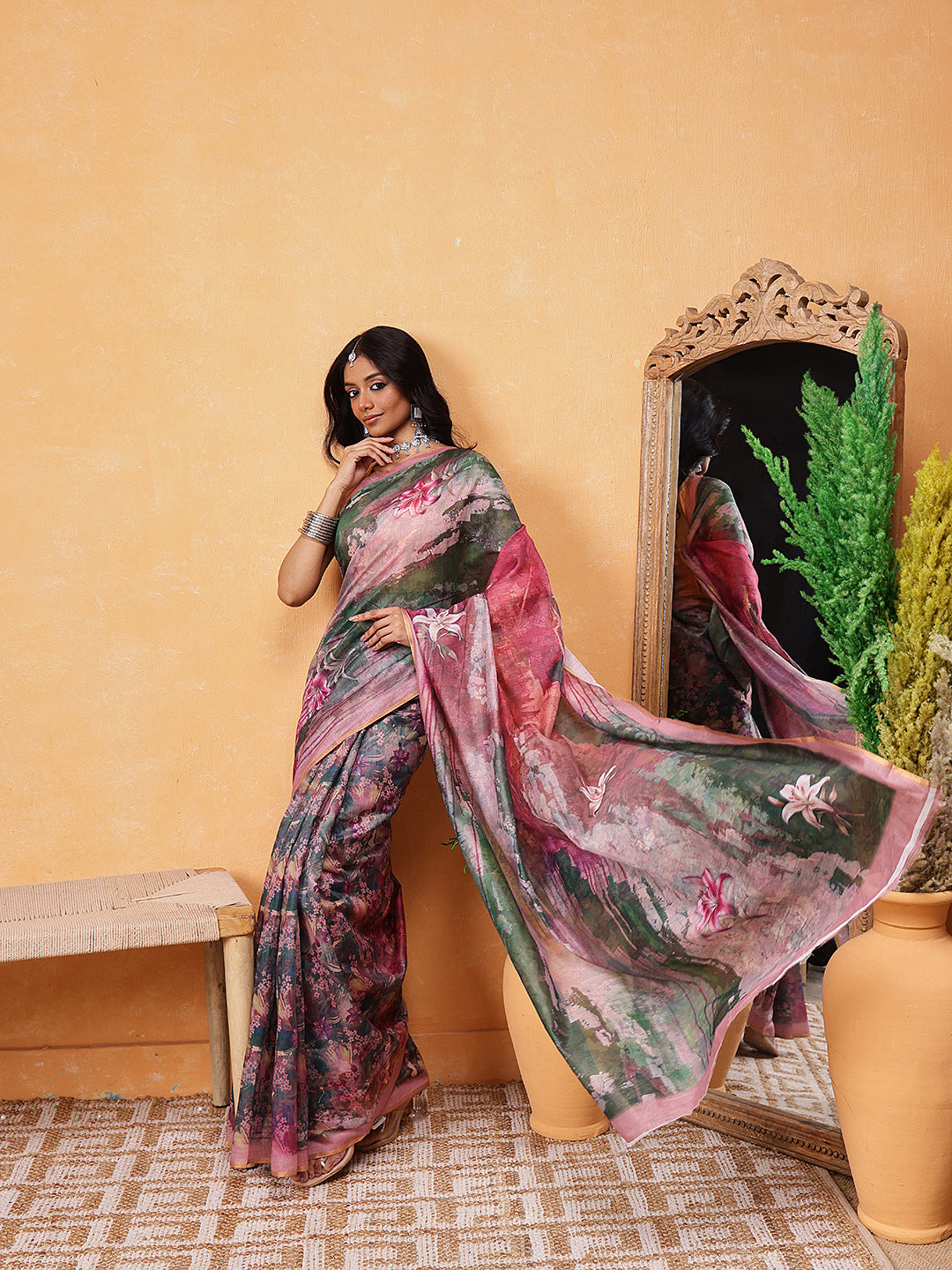 Printed Cotton Blend Ready To Wear Saree