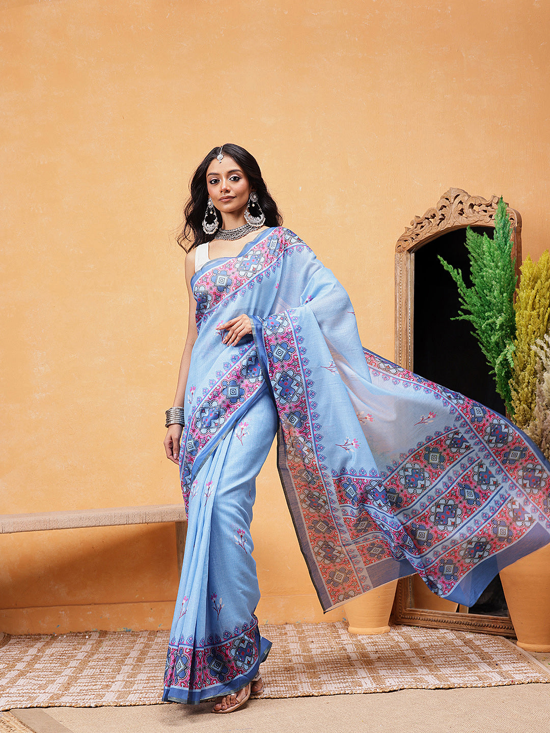 Printed Cotton Blend Ready To Wear Saree