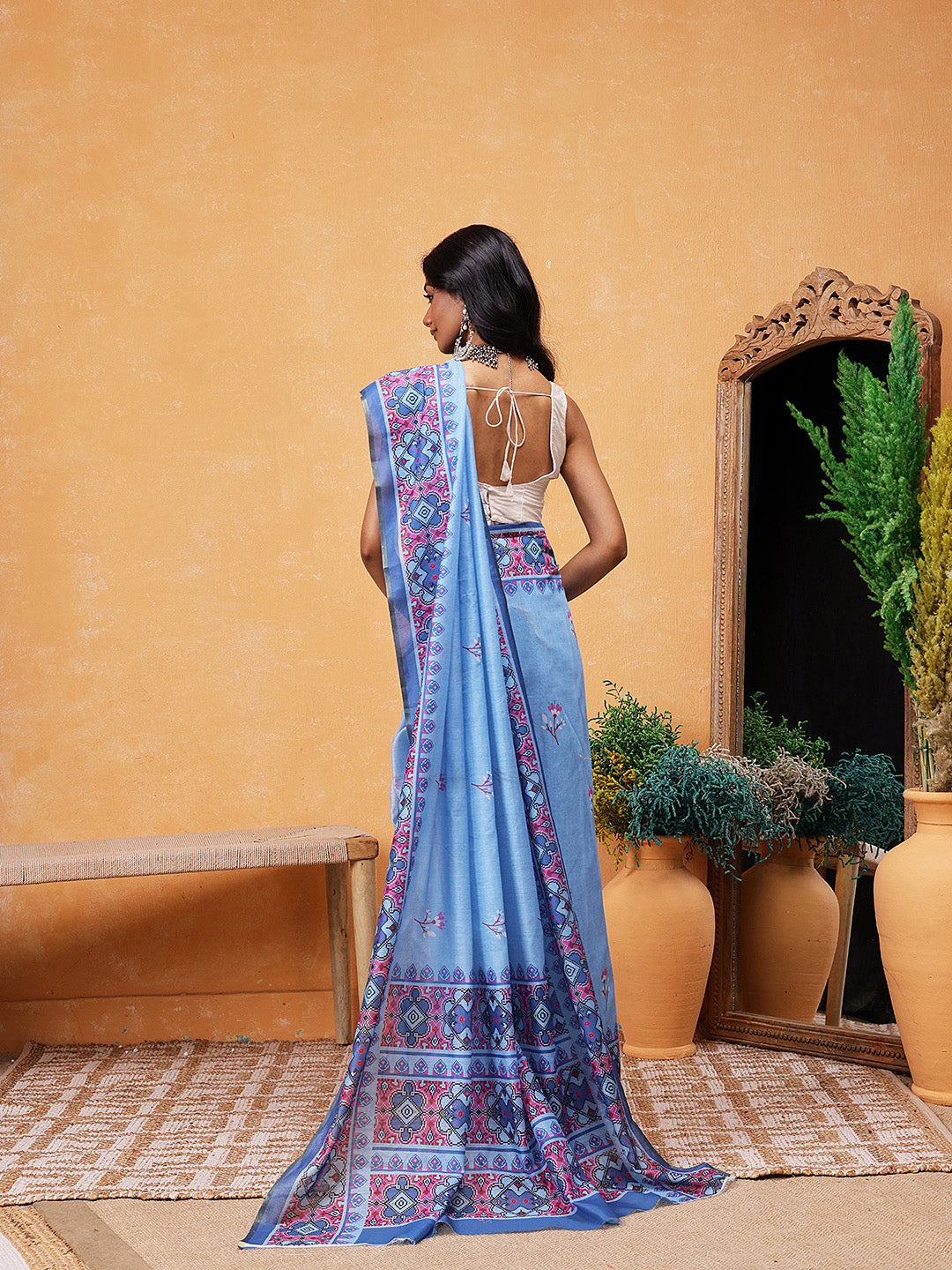Printed Cotton Blend Ready To Wear Saree