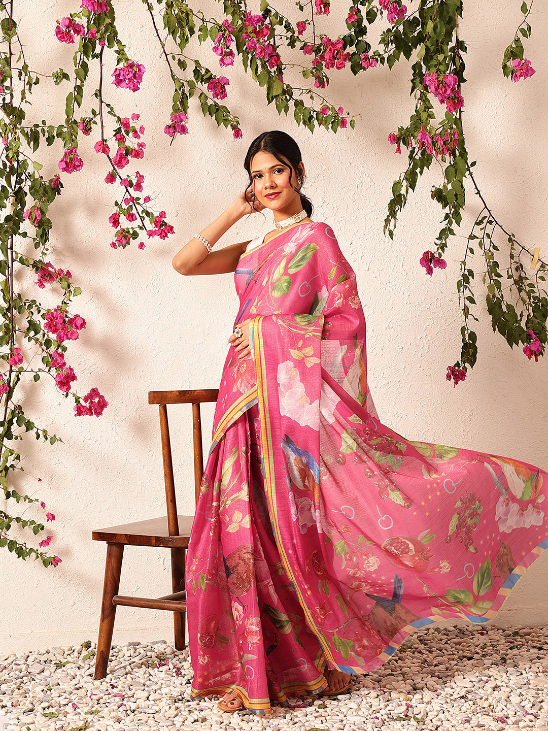 Fruits Printed Cotton Tissue Ready to Wear Saree