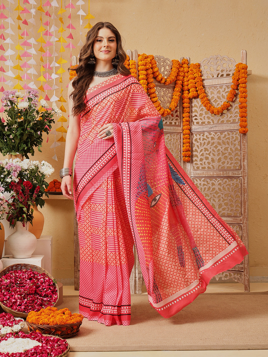 Mul Cotton Animal Printed Pocket Saree