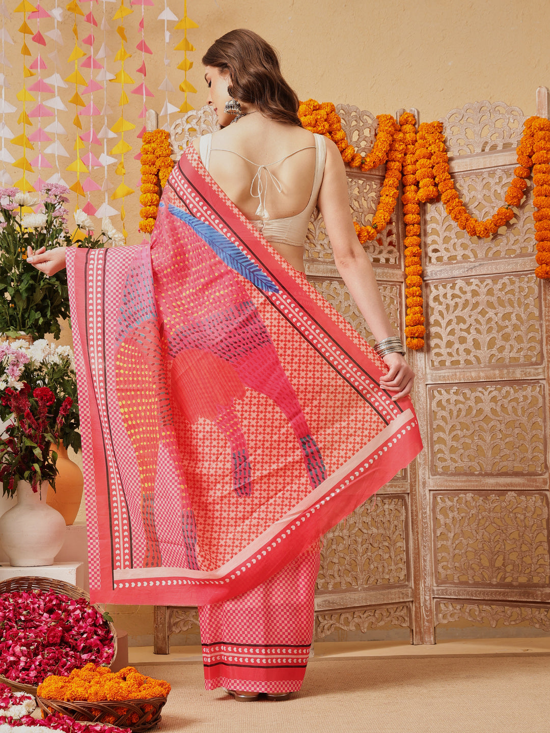 Mul Cotton Animal Printed Pocket Saree