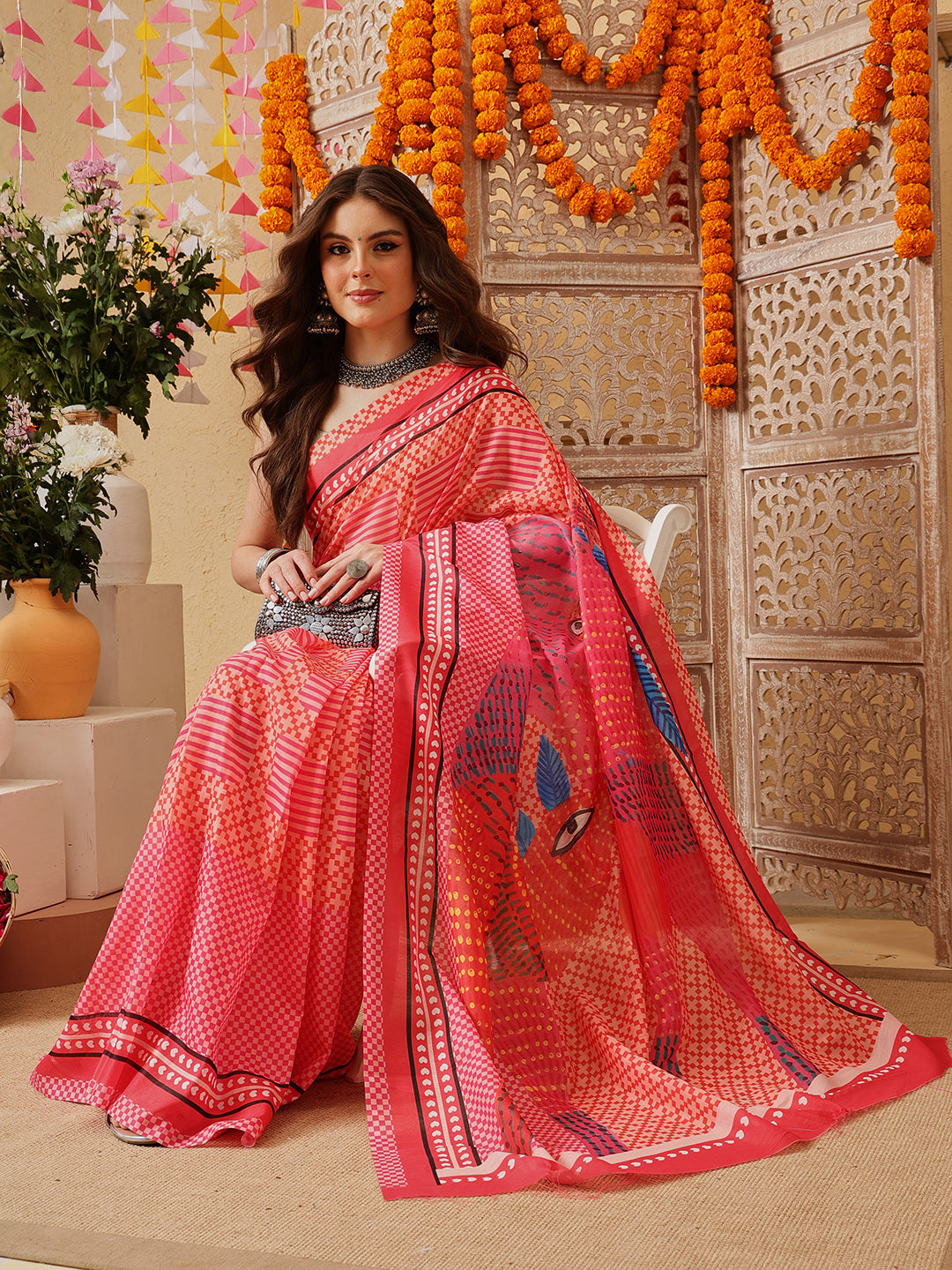 Mul Cotton Animal Printed Pocket Saree