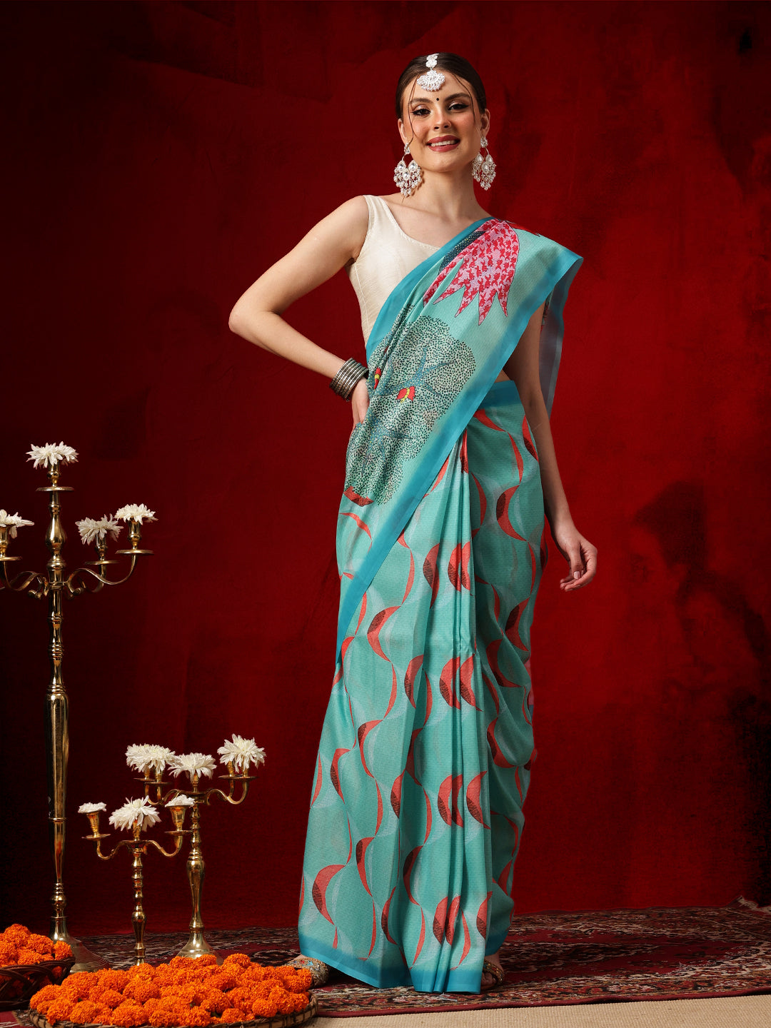 Mul Cotton Animal Printed Ready To Wear Saree