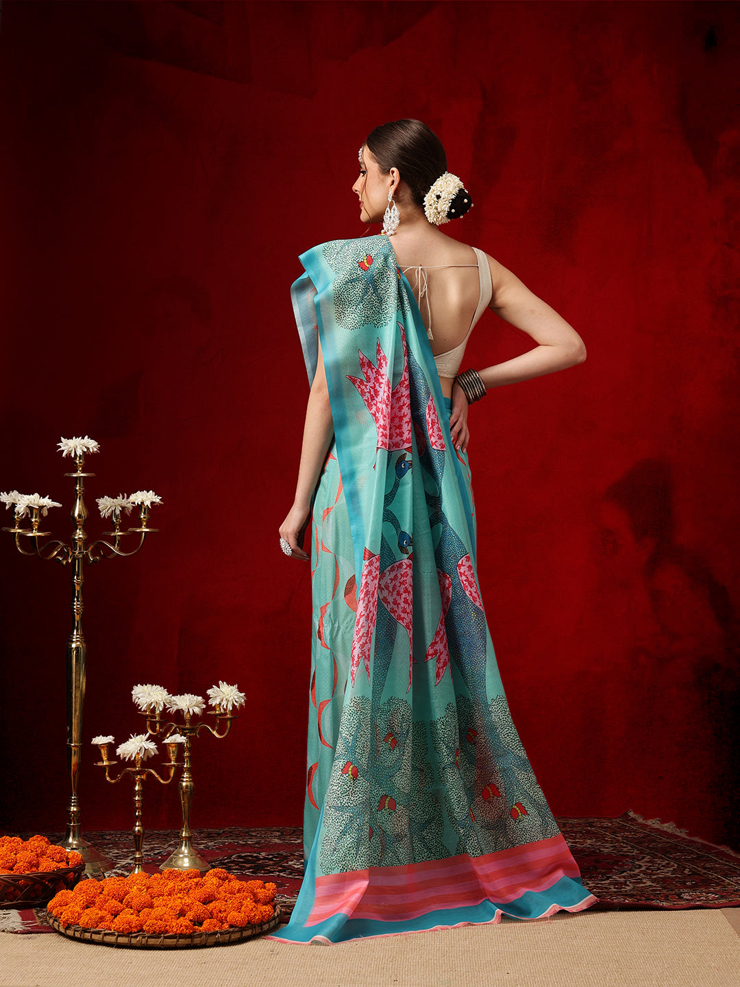 Mul Cotton Animal Printed Ready To Wear Saree