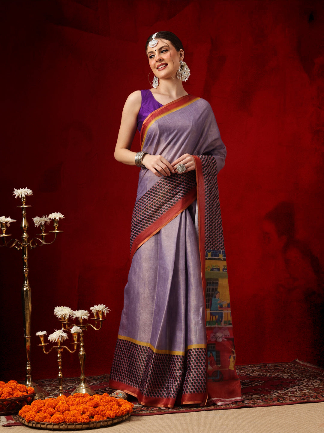 Women's Cotton Silk Floral Printed Ready to Wear Saree