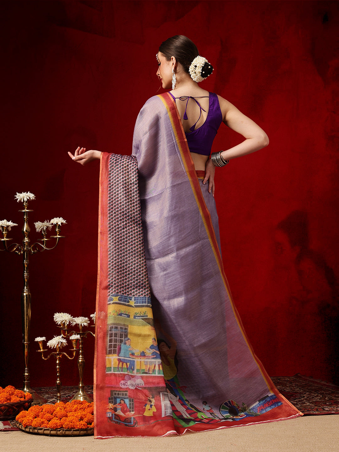 Women's Cotton Silk Floral Printed Ready to Wear Saree