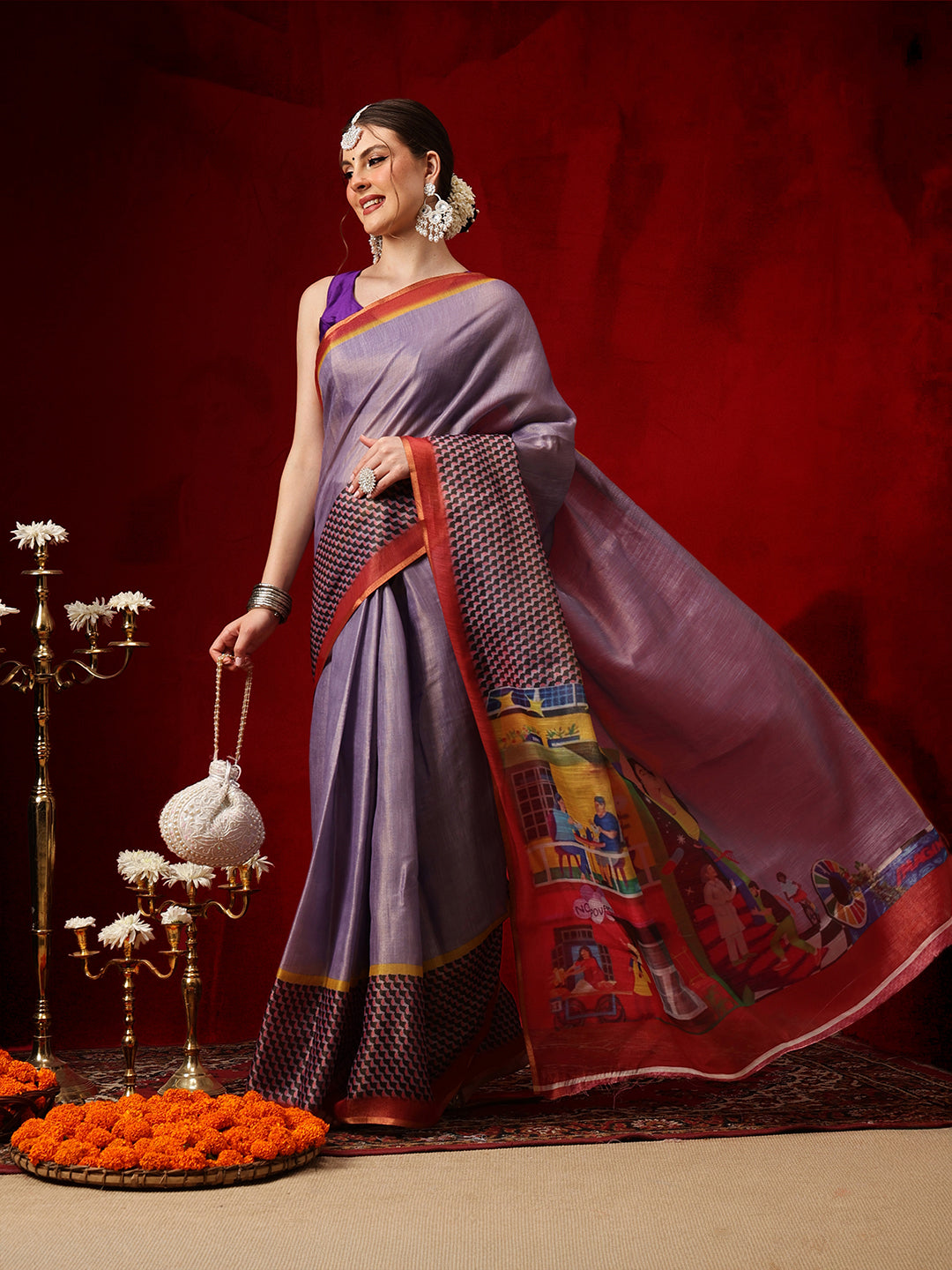 Women's Cotton Silk Floral Printed Ready to Wear Saree