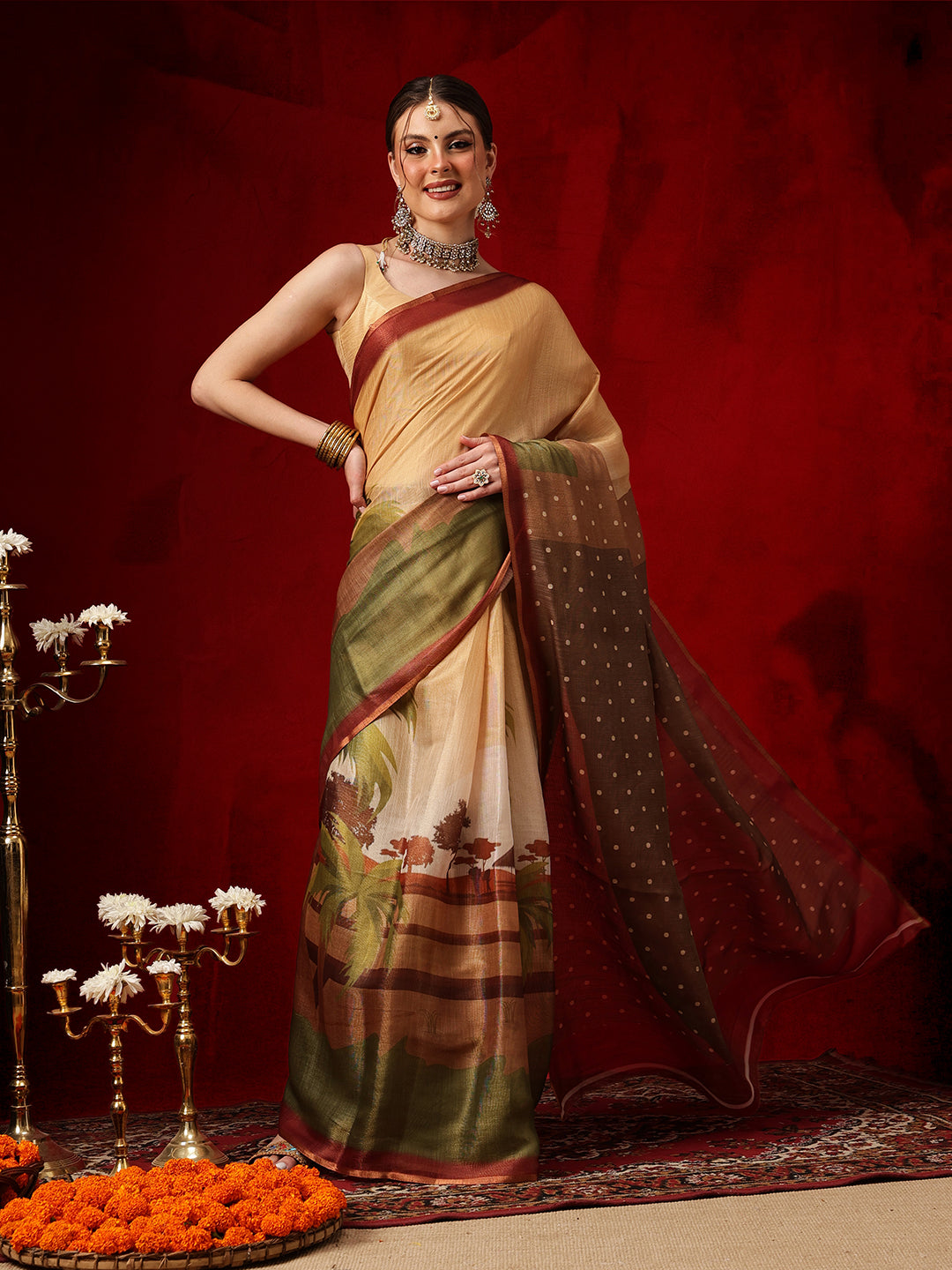 Women's Cotton Silk Floral Printed Ready to Wear Saree