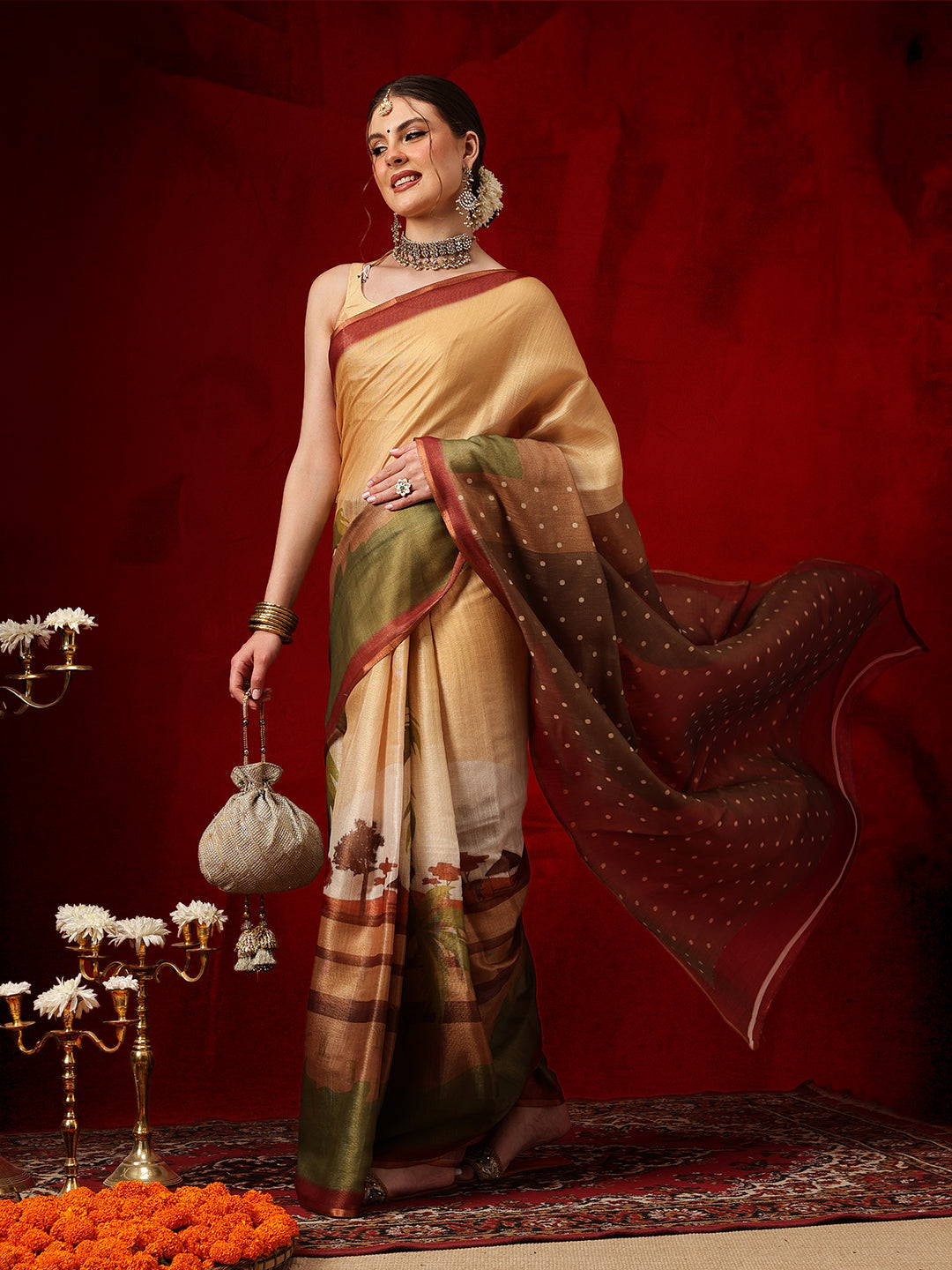 Women's Cotton Silk Floral Printed Ready to Wear Saree