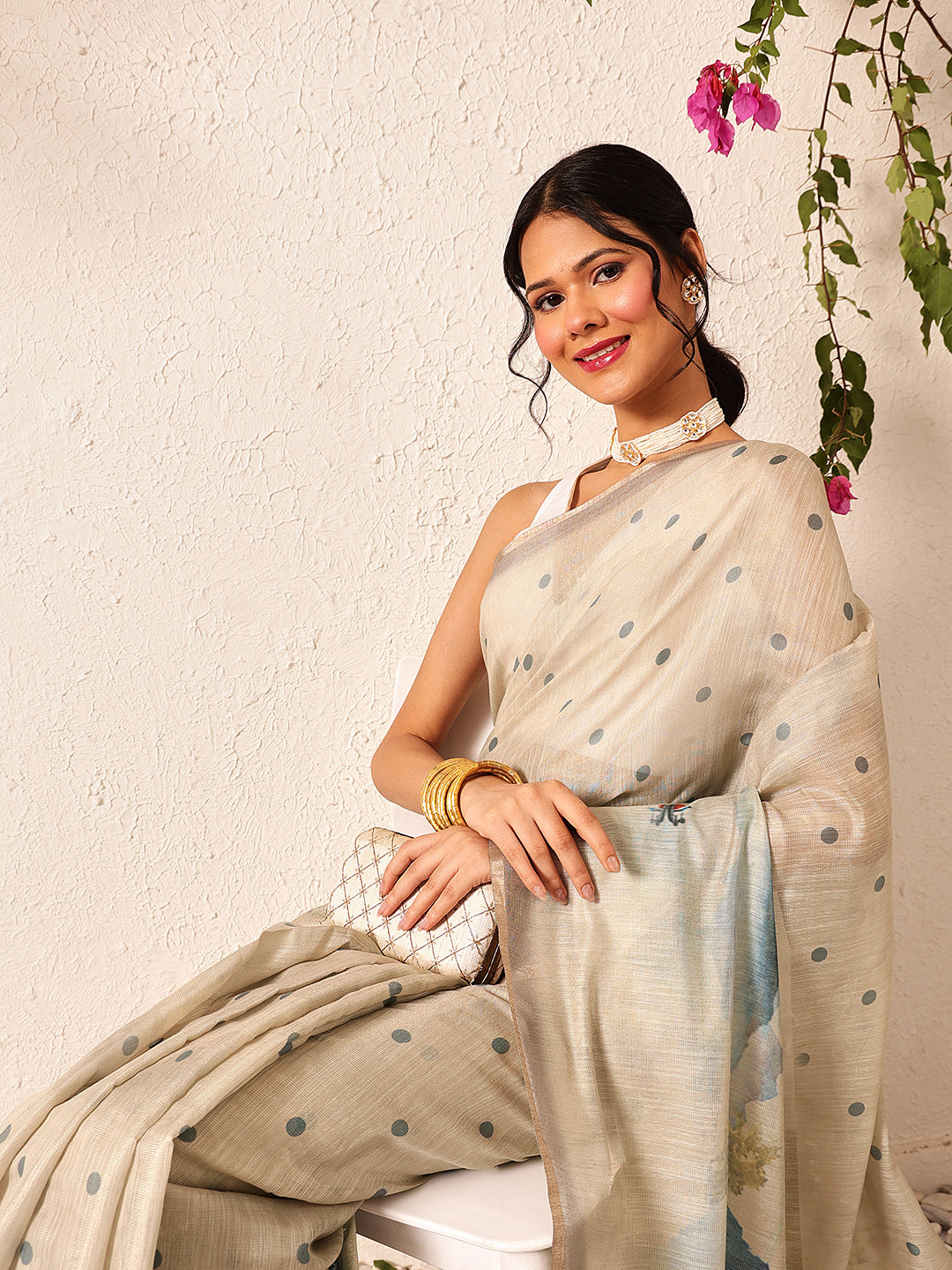 Cotton Zari Tissue Printed Ready to Wear Saree