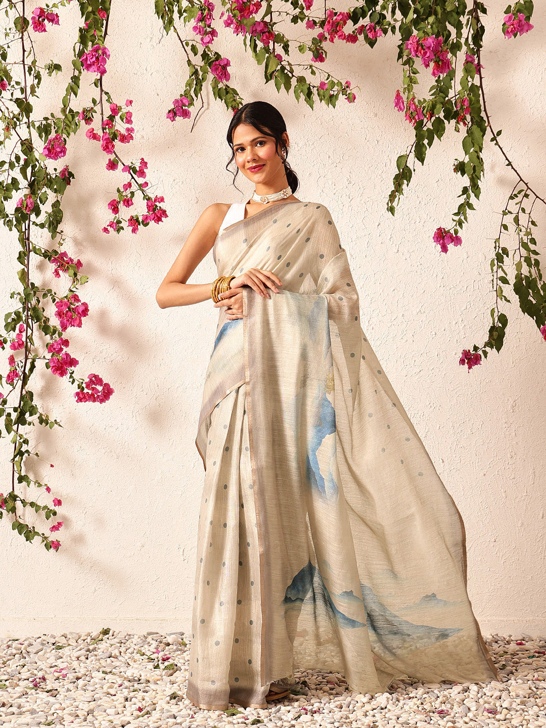 Cotton Zari Tissue Printed Ready to Wear Saree