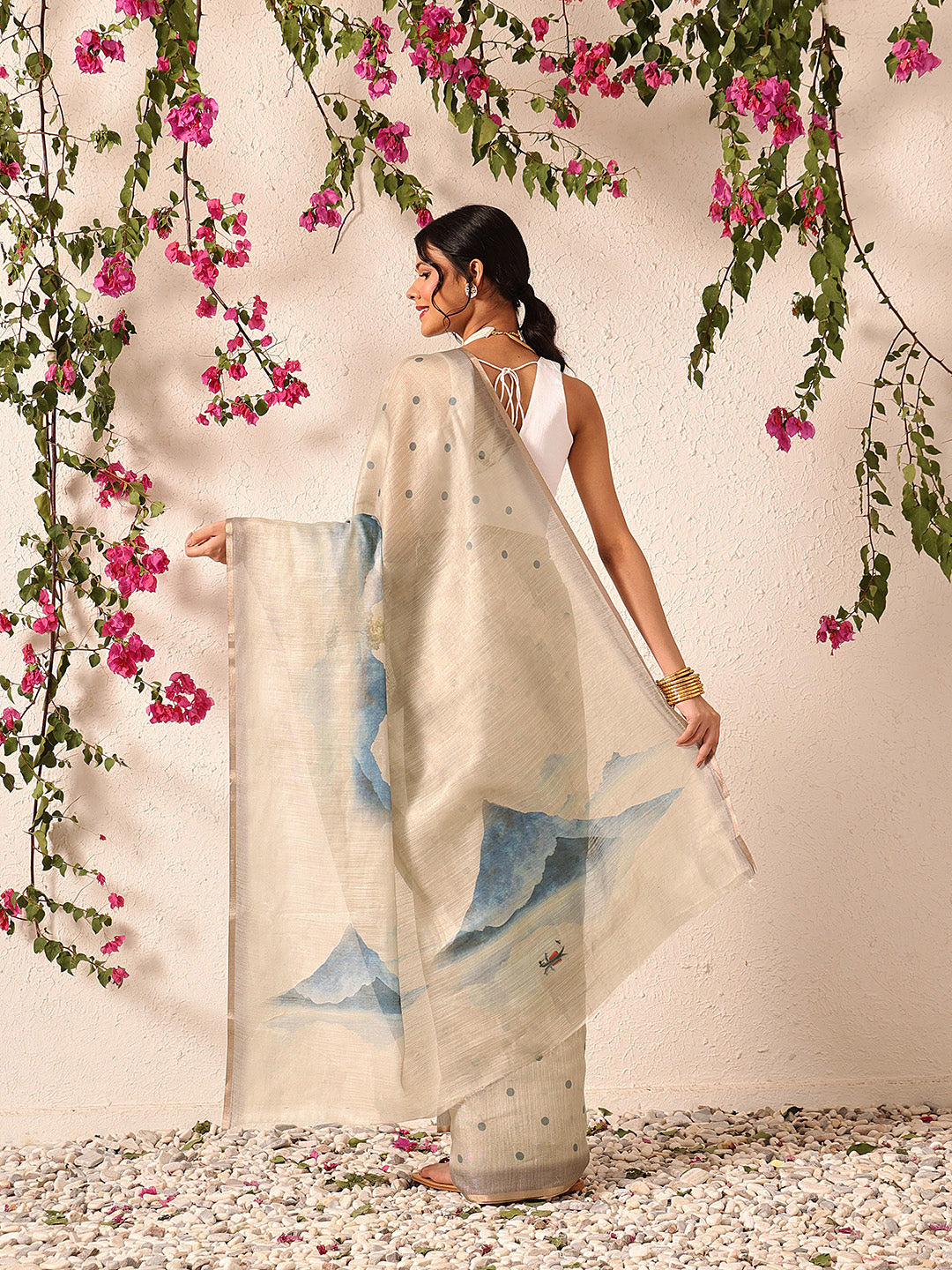 Cotton Zari Tissue Printed Ready to Wear Saree