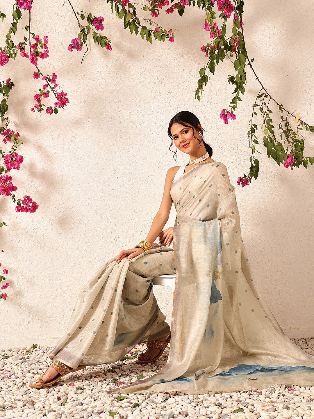 Cotton Zari Tissue Printed Ready to Wear Saree