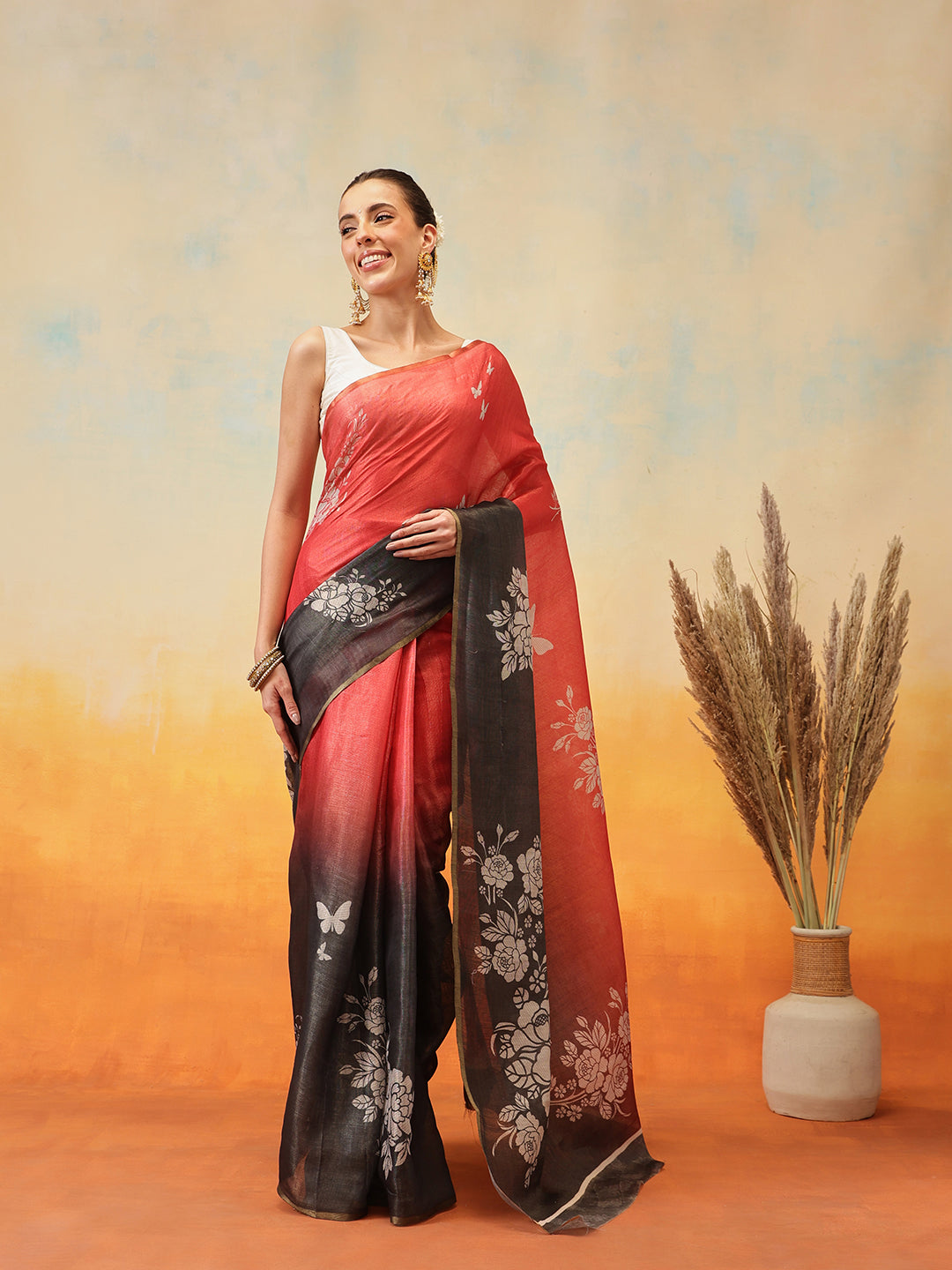 Printed Cotton Zari Tissue Ready to Wear Saree