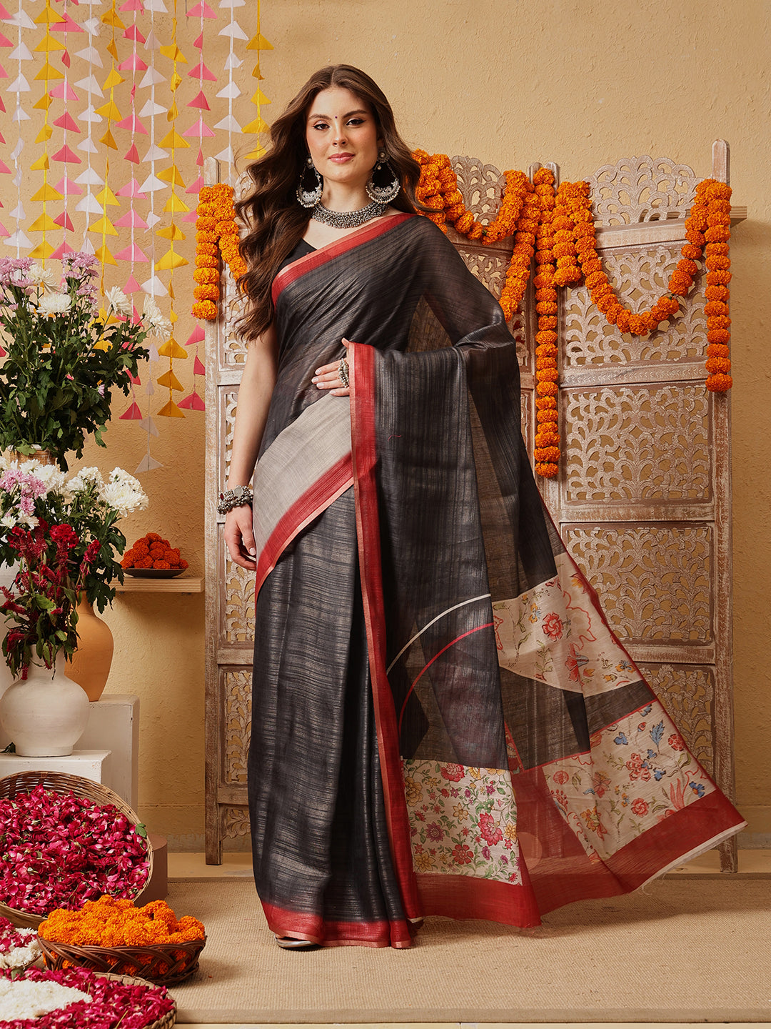 Women's Cotton Silk Floral Printed Ready to Wear Saree