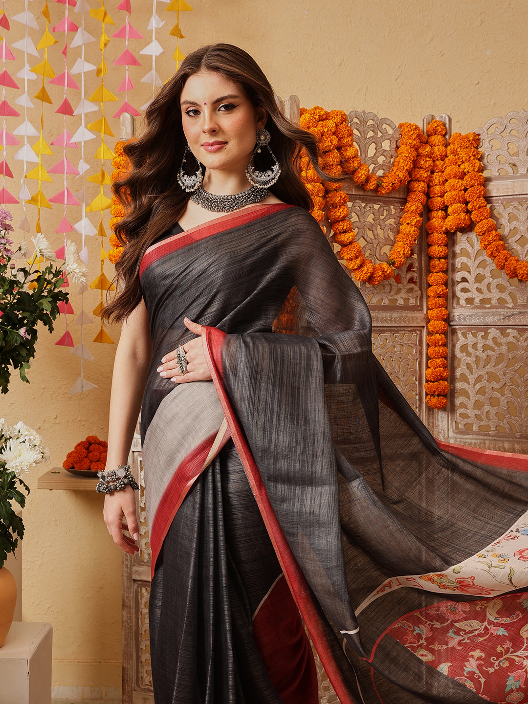 Women's Cotton Silk Floral Printed Ready to Wear Saree