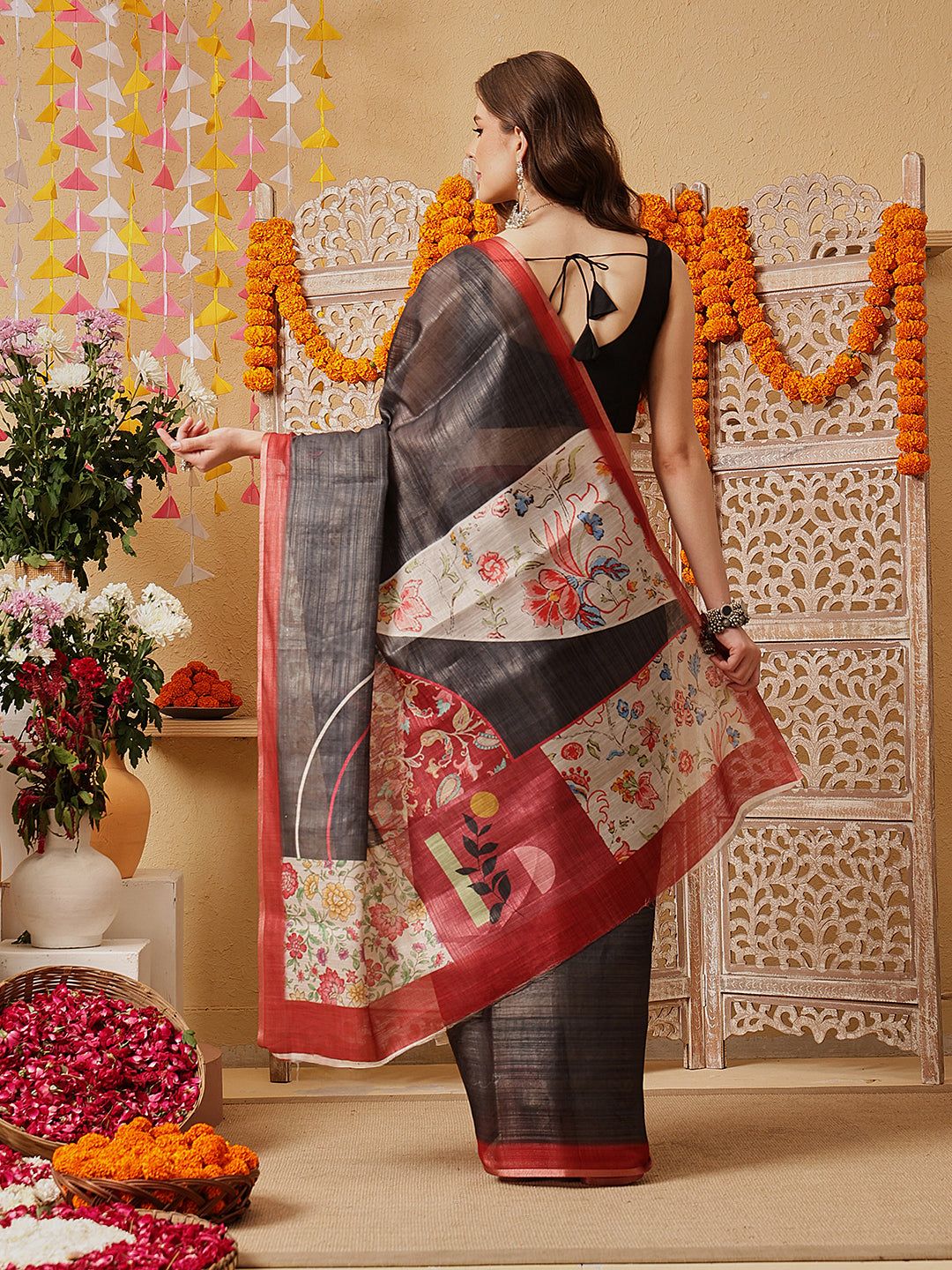 Women's Cotton Silk Floral Printed Ready to Wear Saree