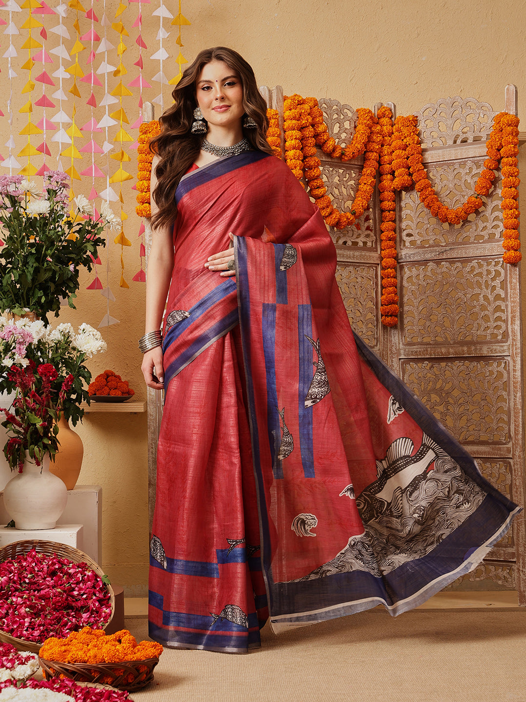 Women's Cotton Silk Floral Printed Ready to Wear Saree