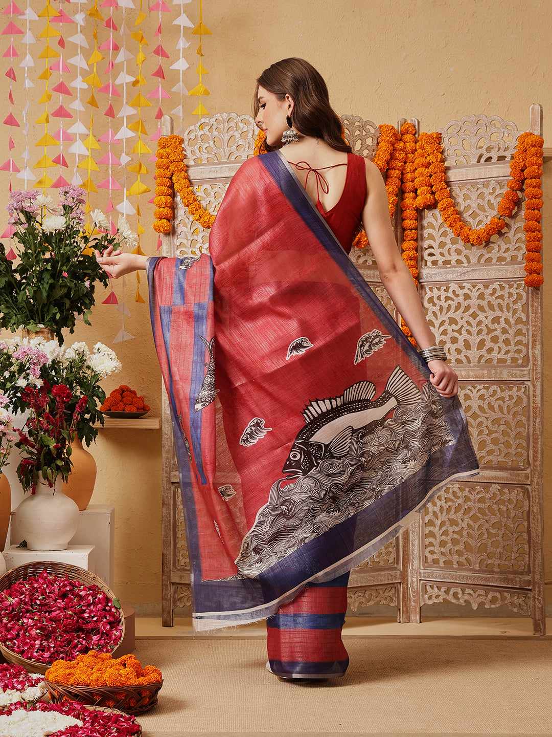 Women's Cotton Silk Floral Printed Ready to Wear Saree