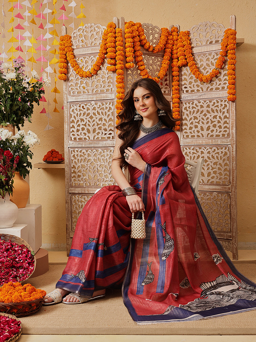 Women's Cotton Silk Floral Printed Ready to Wear Saree