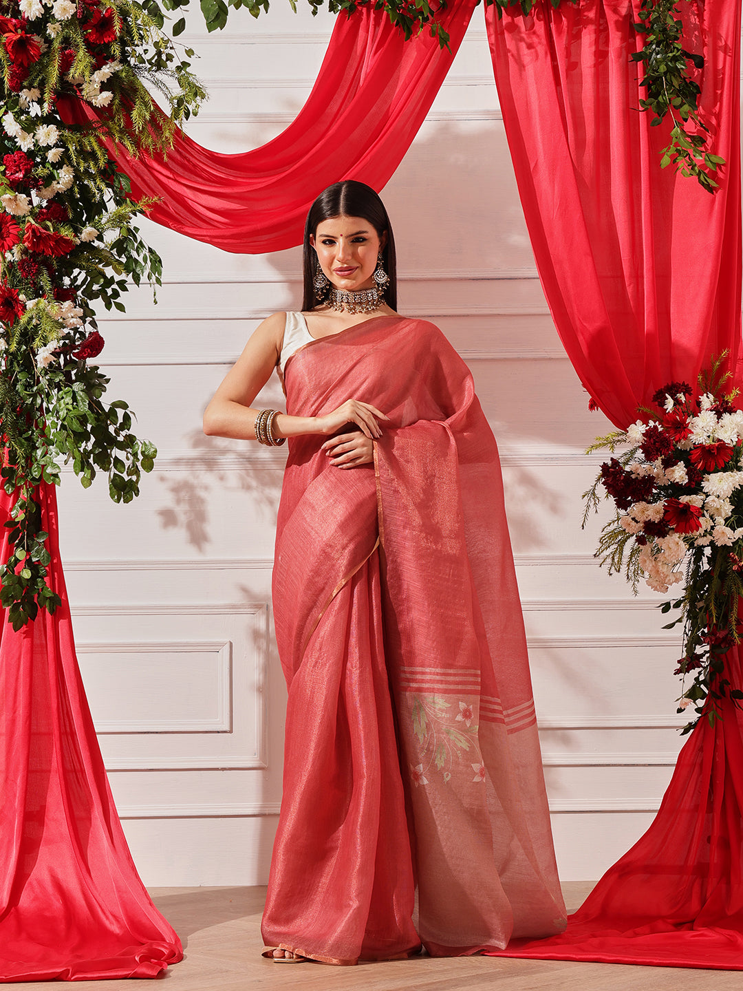 Women's Cotton Silk Floral Printed Ready to Wear Saree