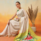 Onam Special Printed Silk Ready To Wear Kasavu White Saree