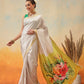 Onam Special Printed Silk Ready To Wear Kasavu White Saree