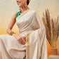 Onam Special Printed Silk Ready To Wear Kasavu White Saree