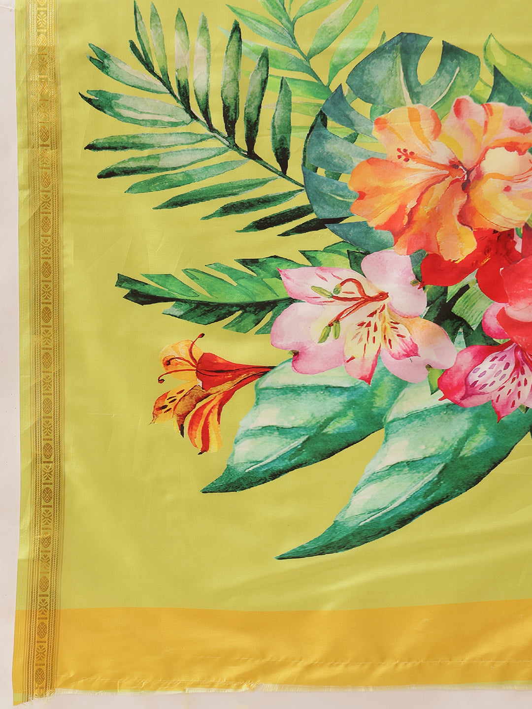 Onam Special Printed Silk Ready To Wear Kasavu White Saree