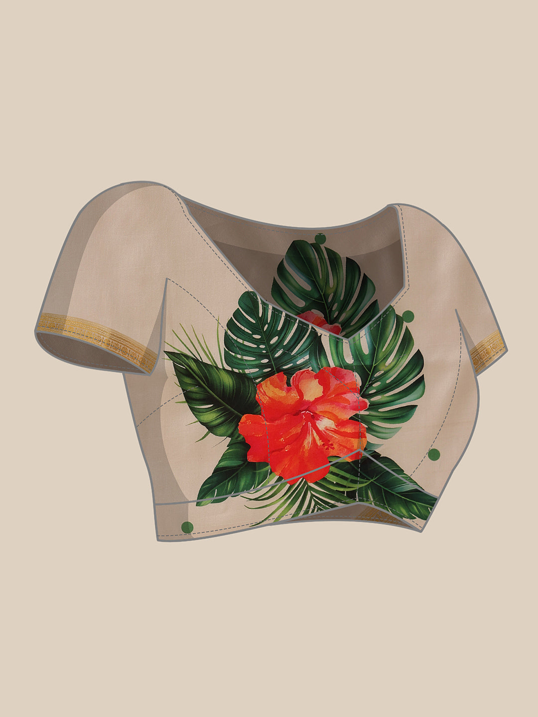 Onam Special Printed Silk Ready To Wear Kasavu White Saree