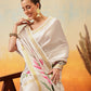 Onam Special Printed Silk Ready To Wear Kasavu White Saree