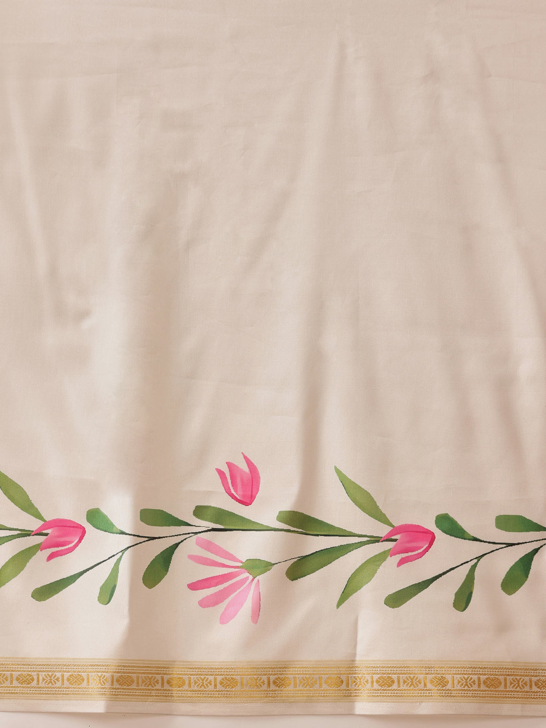 Onam Special Printed Silk Ready To Wear Kasavu White Saree