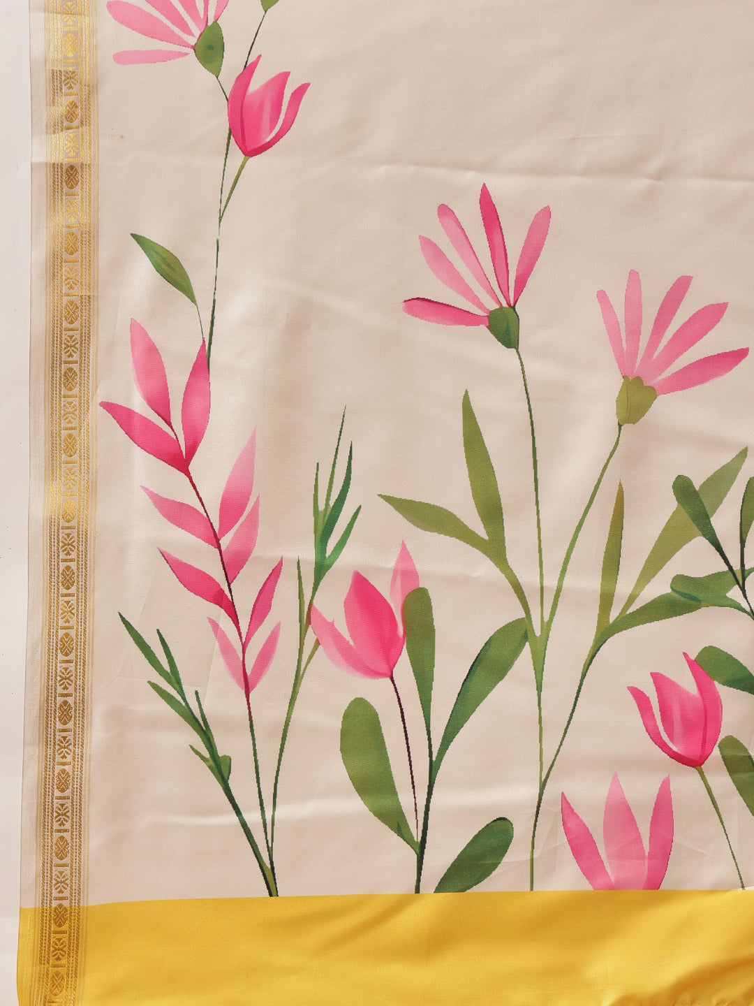 Onam Special Printed Silk Ready To Wear Kasavu White Saree