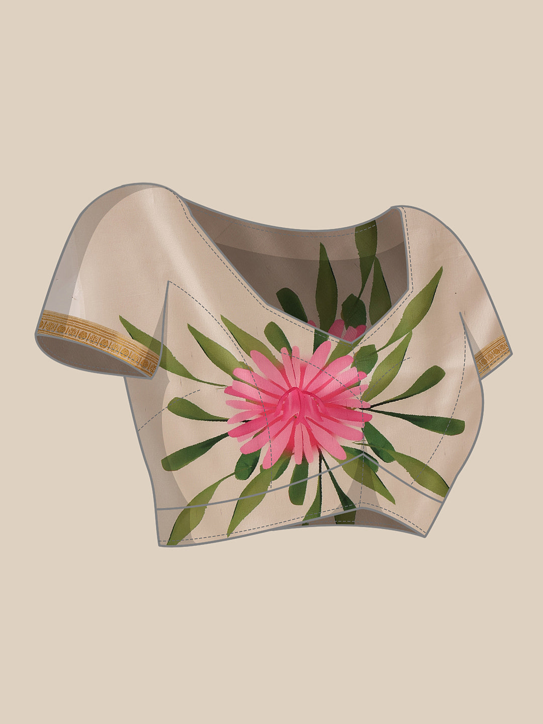 Onam Special Printed Silk Ready To Wear Kasavu White Saree