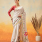 Onam Special Printed Silk Ready To Wear Kasavu White Saree