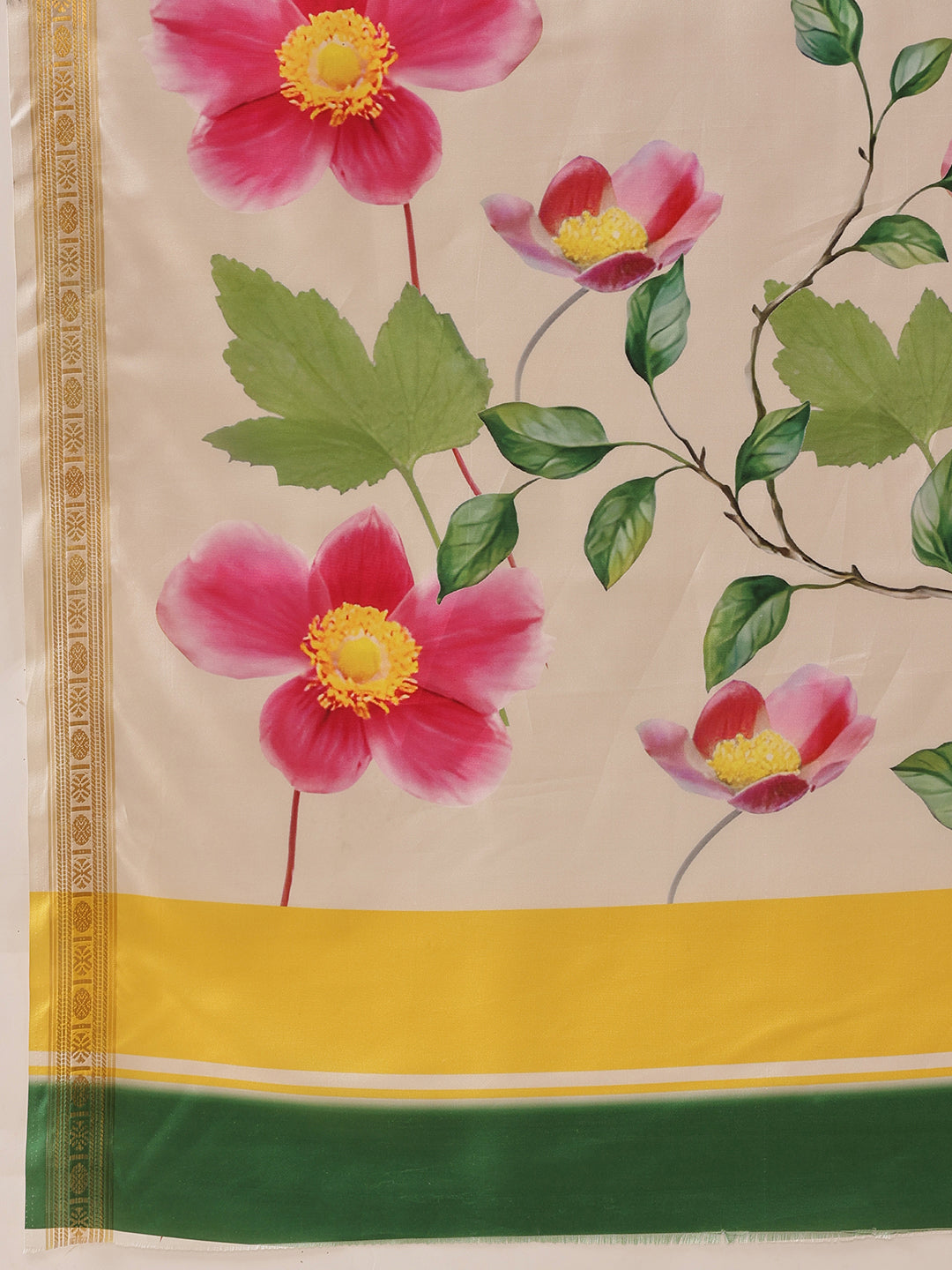 Onam Special Printed Silk Ready To Wear Kasavu White Saree